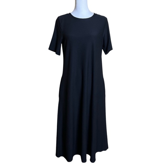 Eileen Fisher Maxi Dress Size XS Black Minimalist Cap Sleeve Crewneck Pockets - Picture 1 of 9